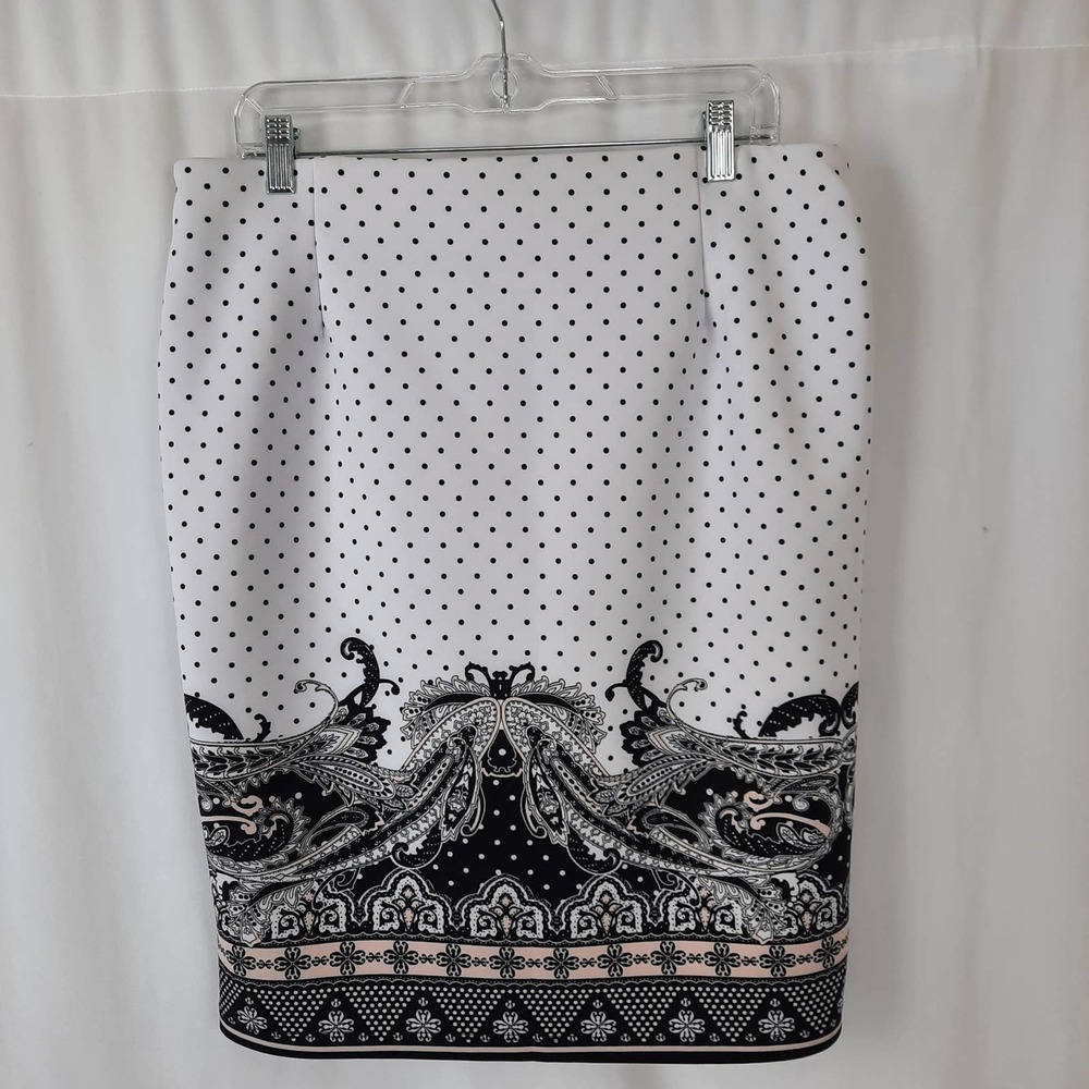 Est 1946 Black&White Skirt Vintage Inspired Parisian Chic Retro Paisley PolkaDot